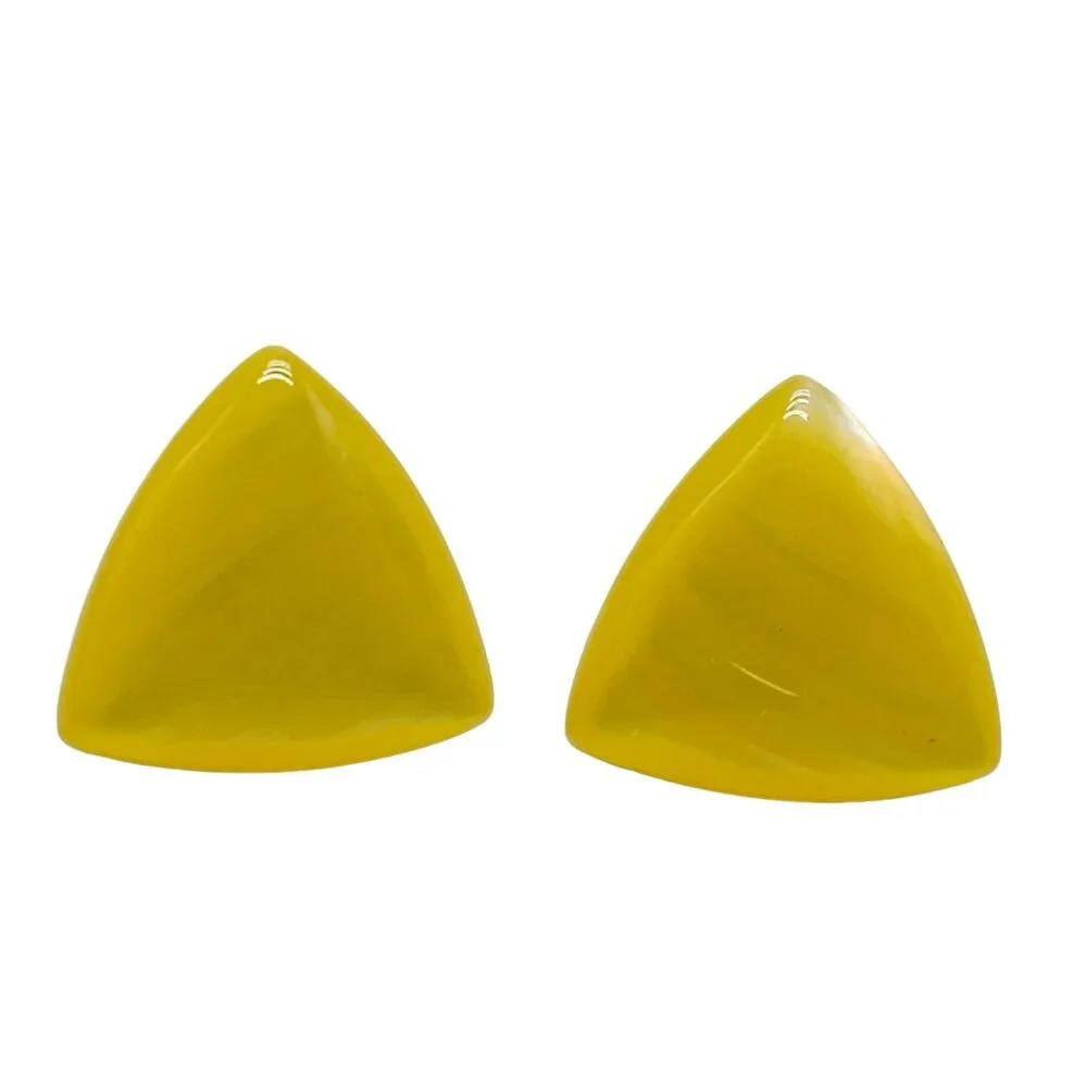 Yellow Acrylic 1980s Abstract Triangle Stud Earrings Vintage READ ME